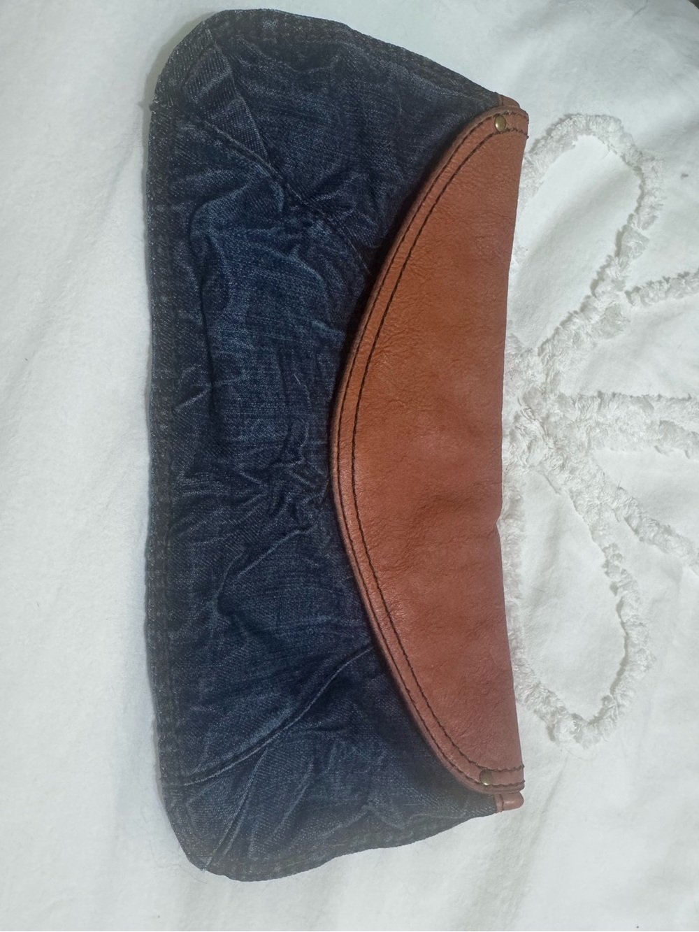 Lucky Brand Navy Denim and Brown Leather Mini Bag circa early 2000’s